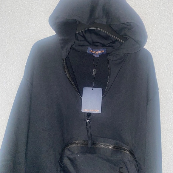 Black LV  With Front Pack Quarter Zip Hoodie - Picture 9 of 11